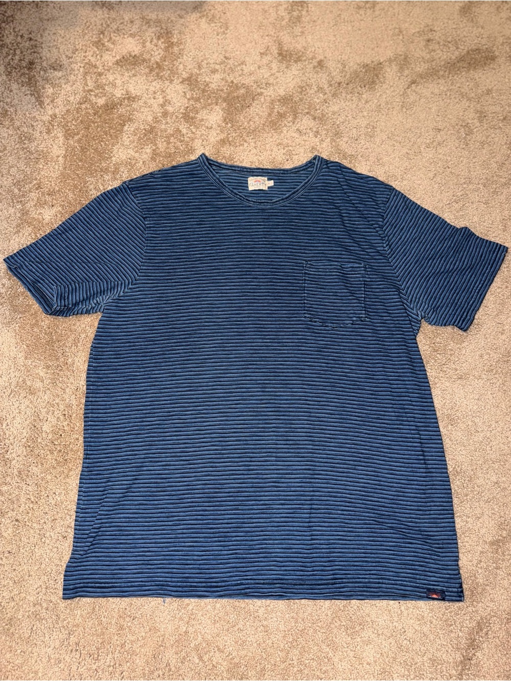Faherty Indigo Stripe Pocket Tee Blue Short Sleeve Shirt XL
